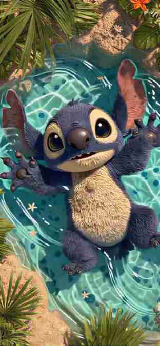 Cute Cartoon Character Relaxing in Water – Fun Tropical HD Wallpaper