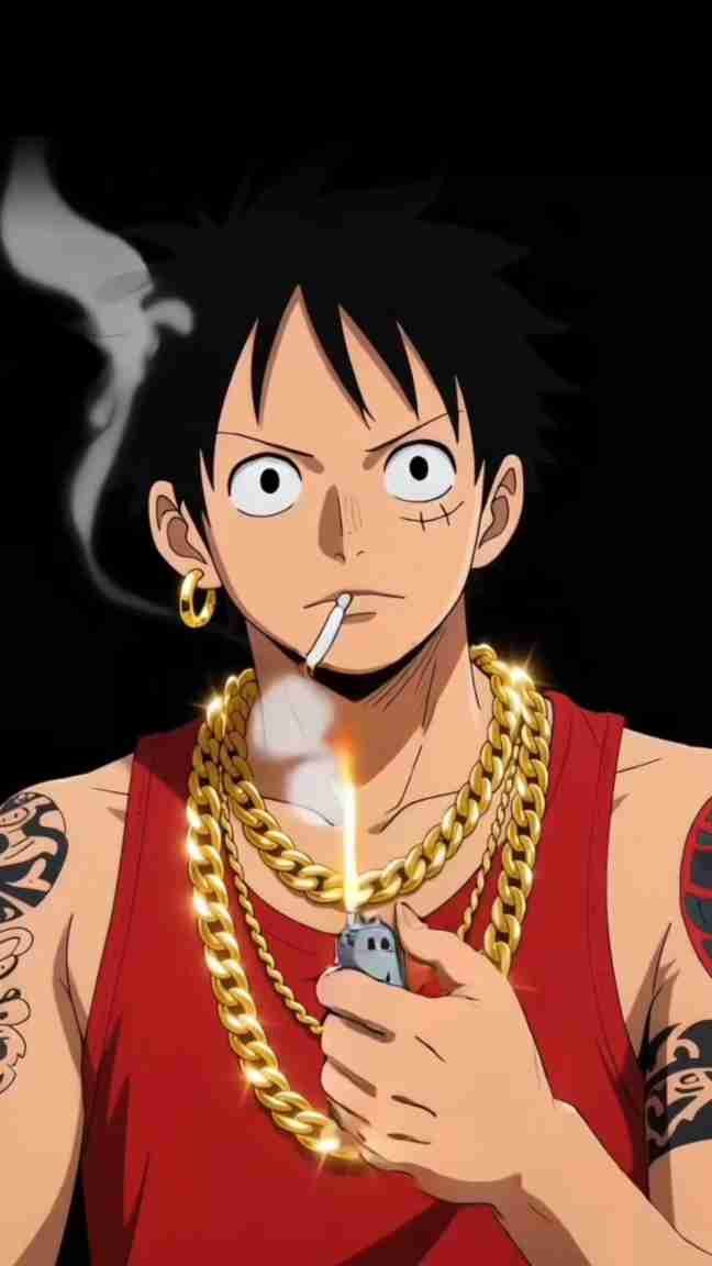 Gangster Luffy Vibes One Piece Fan Art Wallpaper in Bold Street Style