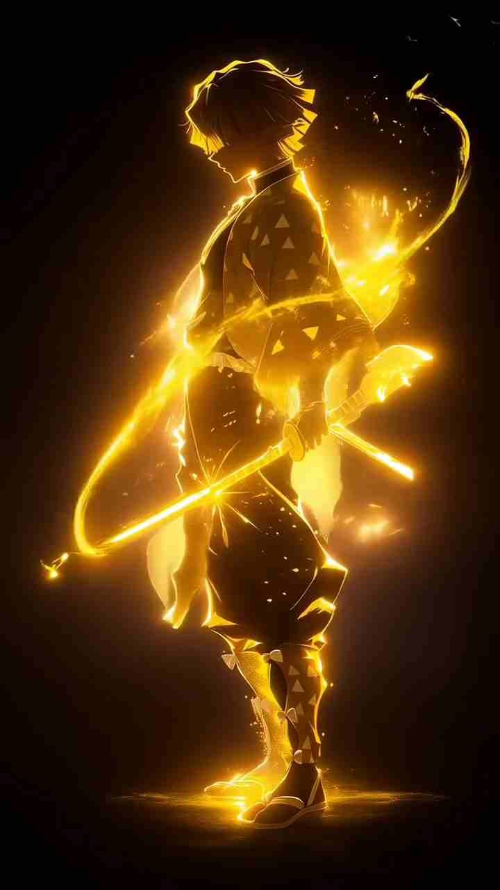 Golden Thunder Warrior Anime Wallpaper – Glowing Samurai HD Background
