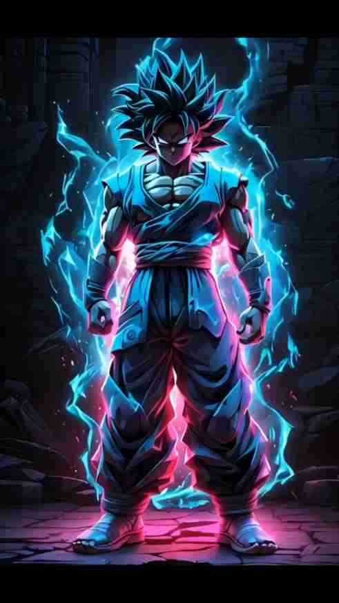 Ultra Instinct Neon Goku Wallpaper – Powerful Anime Aura HD Background