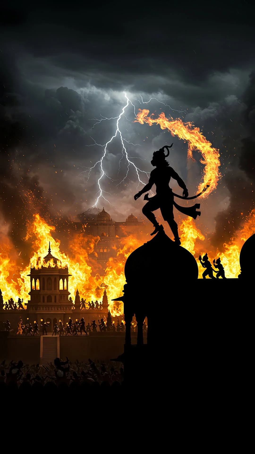 Hanuman Ji Lank Fire Scene 4K Wallpaper