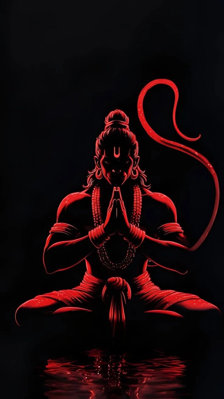 Hanuman Ji Red Outline Neon Light 4K Wallpaper